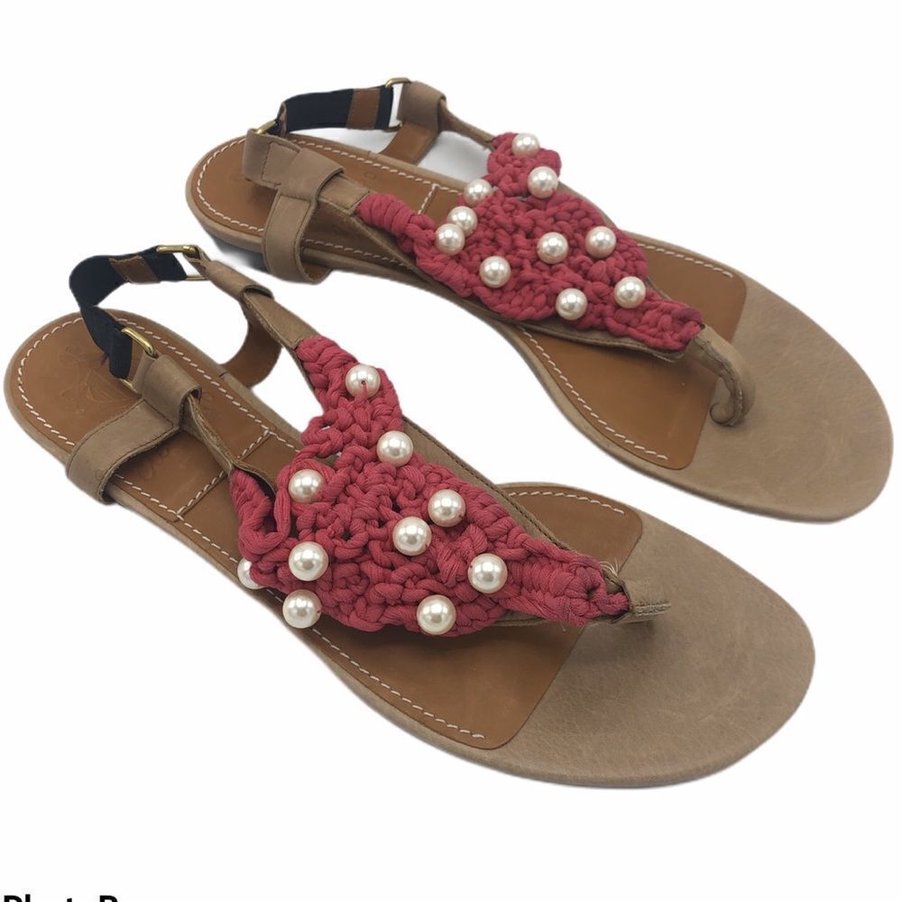 NEW Lanvin Pink Crochet Pearl T-strap Sandals 9 Summer‎ Strap Flat 39